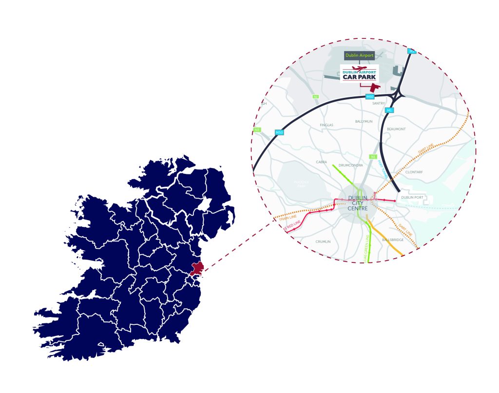Dublin airport car park for sale location on map.