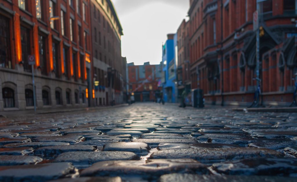 Dublin city centre cobblestone streets